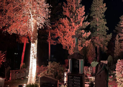 Bunte Beleuchtung in der Nacht des Friedhofs auf dem Siegburger Nordfriedhof am 31.10.2021 und 01.11.2021.